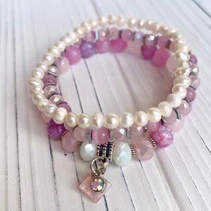 Pink and Pearl Bracelet Set
